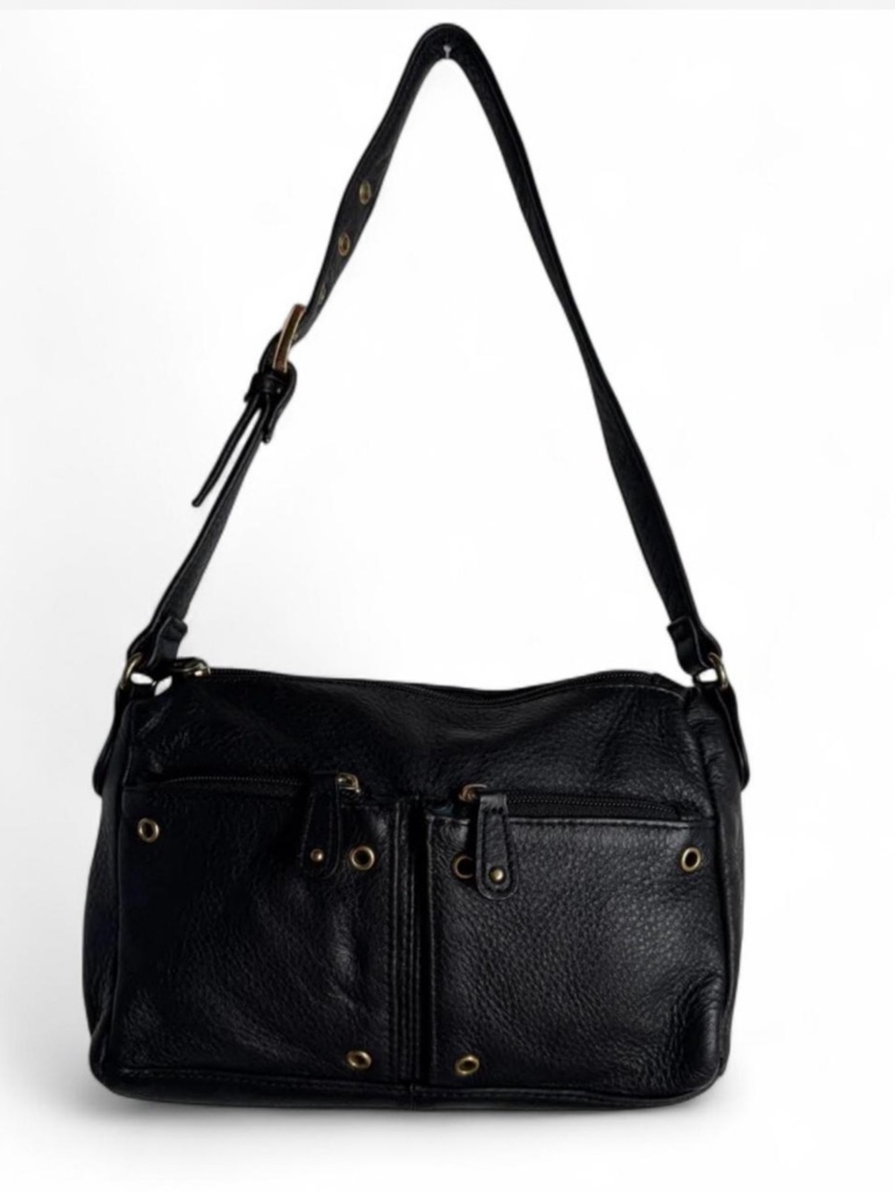 Stone Mountain Elegant Black Leather Shoulder Bag
